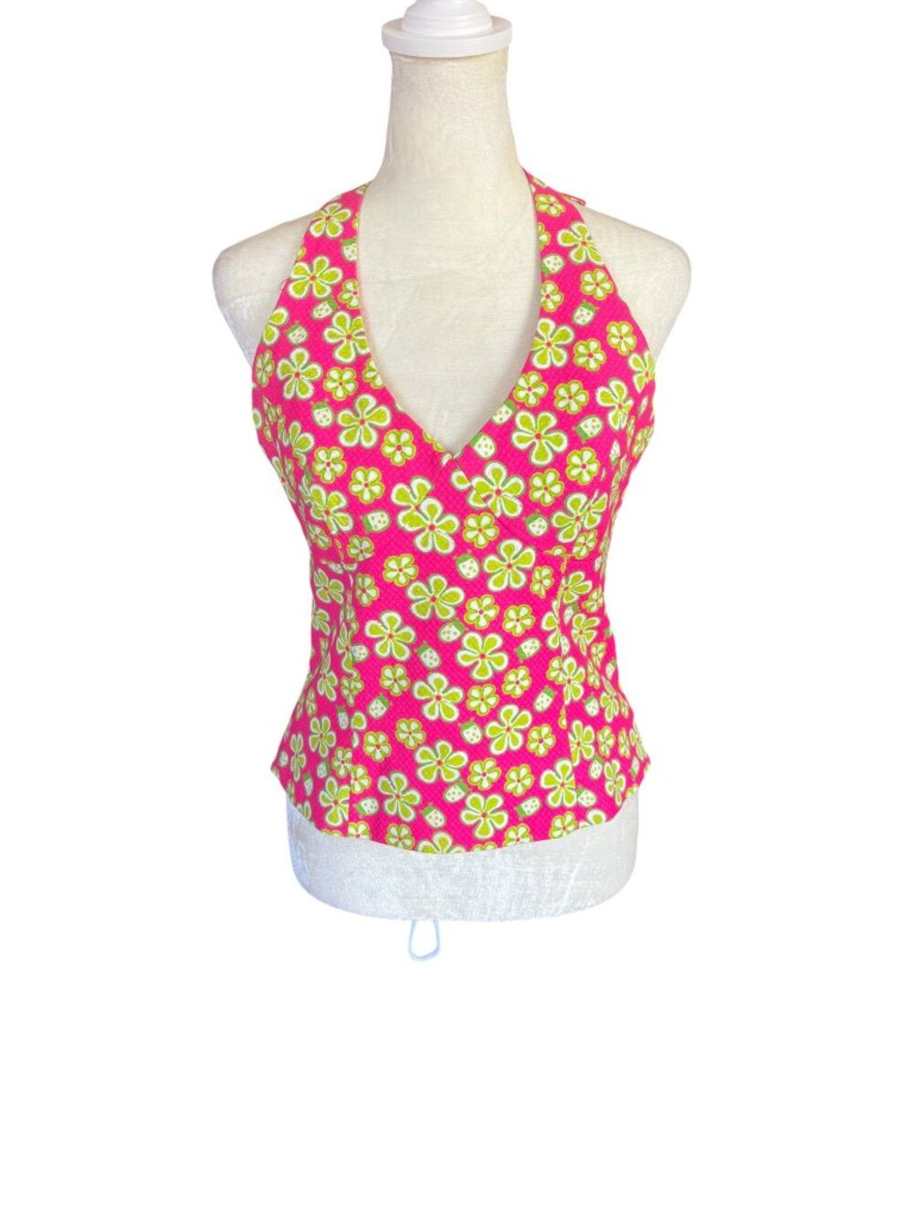 Lilly Pulitzer women's pink and lime green daisy and ladybug halter top size 4